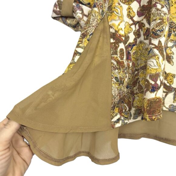 John Mark Floral Tunic Top Small Brown Asymmetric Hem Sheer Artsy Lagenlook Boho - Picture 3 of 8